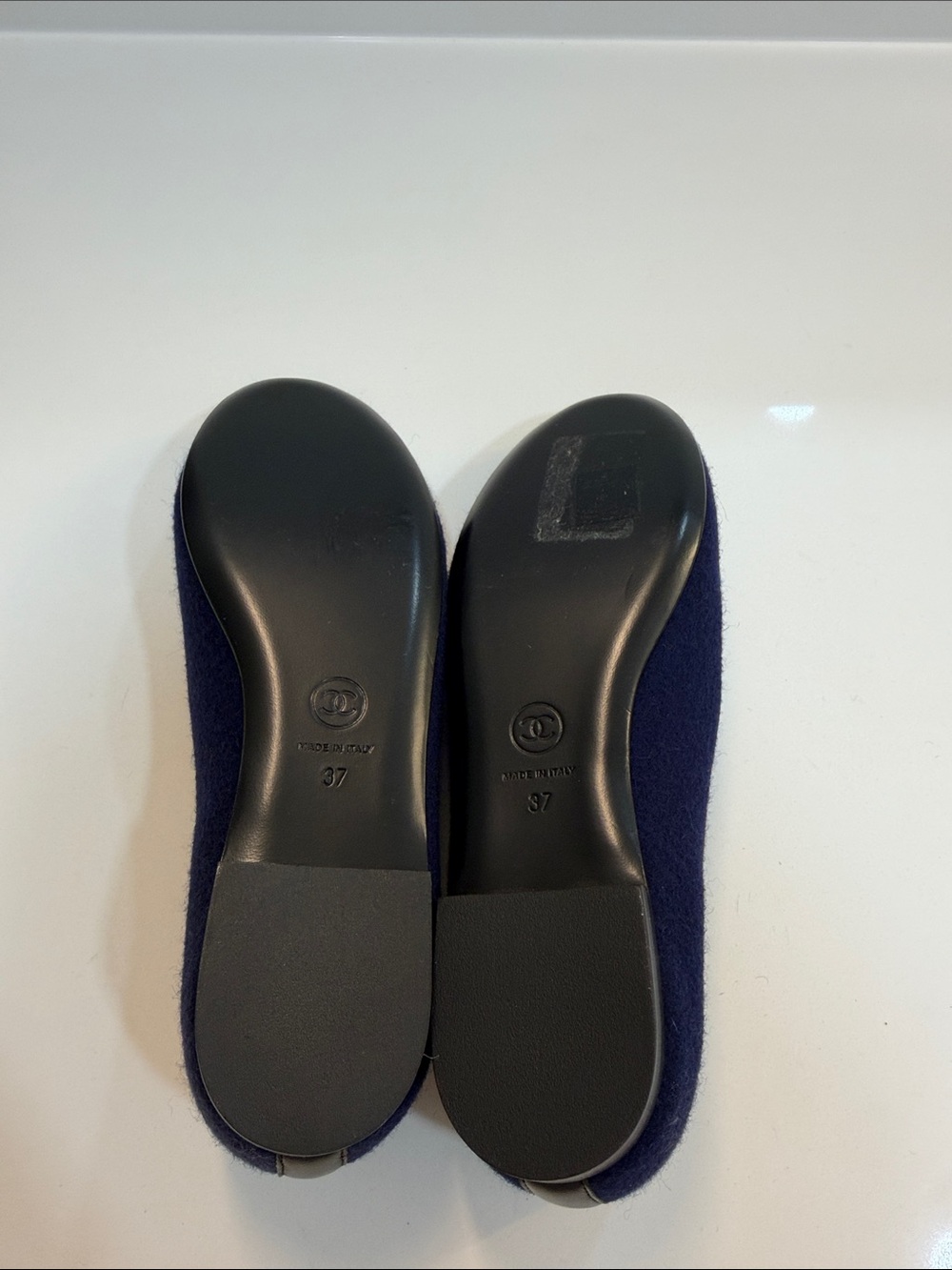 CHANEL Navy Wool CC Logo Slip-On Flats - Picture 6 of 7